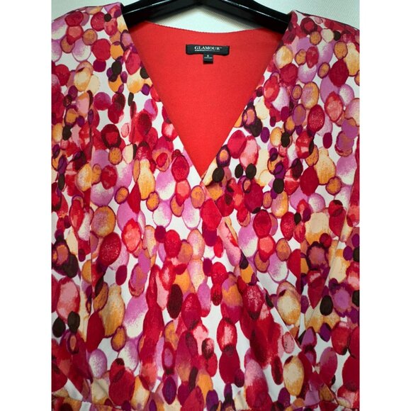 Glamour Womens A-Line Dress Size 6 Red PInk Spotted Design Bottom Ruffle - Picture 11 of 14